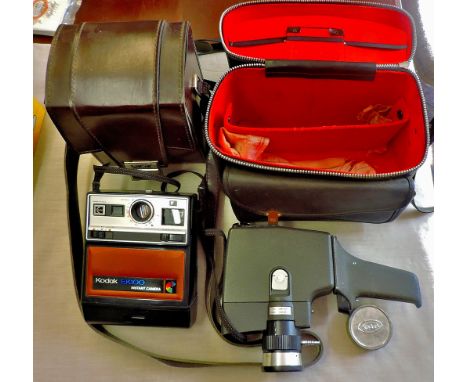 Camera's-(3) A Kodak EK100 instant camera with instruction booklet and leather case, made in USA,-also a Mansfield 'Holiday A