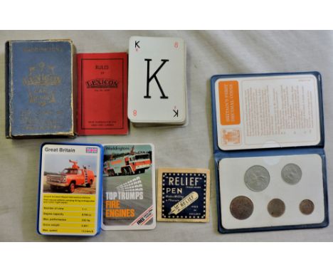 Playing Cards  Waddington's 'Lexicon' card game (blue case) and Fire Engines Top Trumps (2).