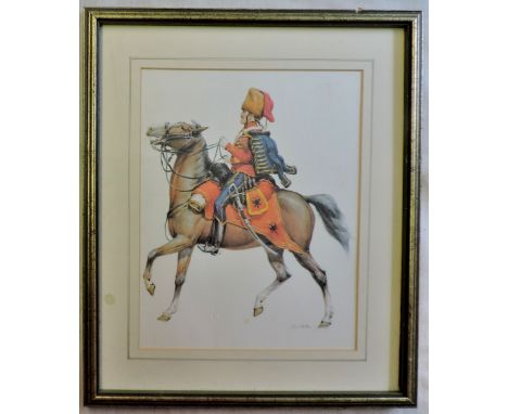 Framed Pictures (2) soldiers in uniform, including Hussar's and Cavalry, signed W.Hill,Fine Prints