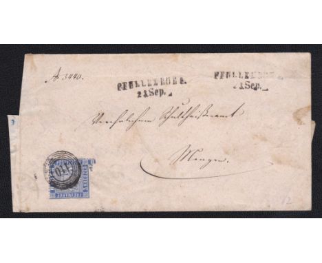 Germany (Baden) 1961 Wrapper used PFHLLEBODE to HUNGARY with 3 Kreuzer bluetied by superb 110 numeral cancel. Pahelebode 23 S