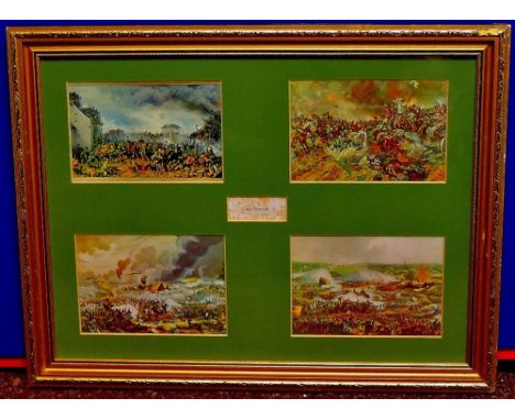 Waterloo - Four prints depicting scenes from the battle. Framed together in a single frame.  Nice item.