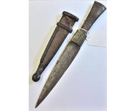 African Jambiya knife, leather bound with interesting brass hilt. An excellent example