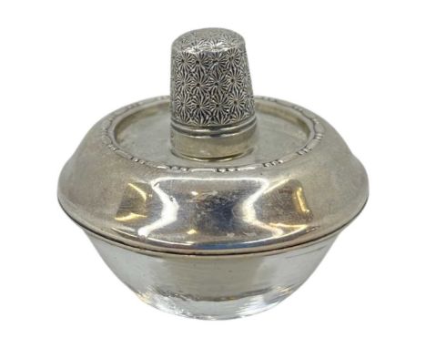 Unusual American Silver Mounted Table Lighter with a Charles Horner Thimble Cover c. 1930Diameter 6 cms
