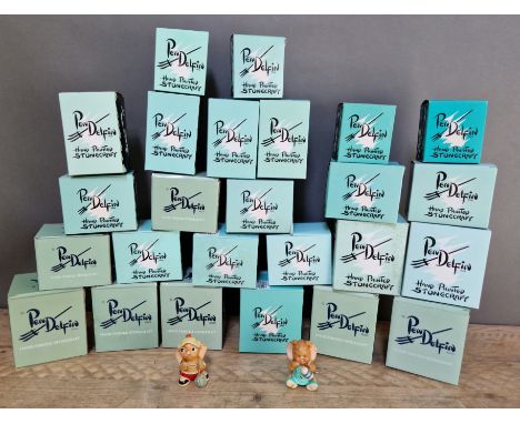 A box of twenty five assorted PenDelfin figures to include 2 x Pepper blue, Herald, Ramsey, Newsie, Little Hero, Doc, Ray, Jo