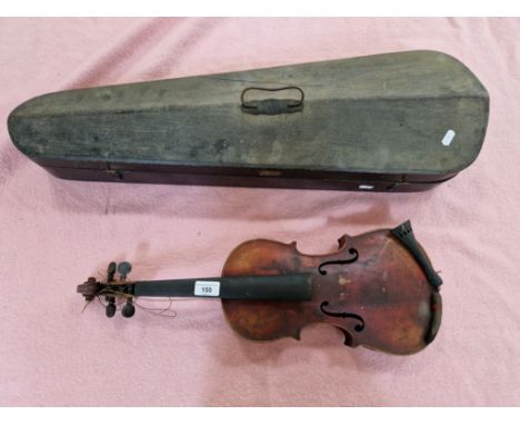 A 19th century violin, two piece back, bearing Antonius Stradivarius label on the inside, back length 357mm, in an ebonised c