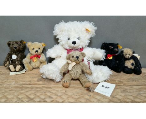 A box of vintage teddy bears &amp; a Steiff watch to include Steiff (029349,030246,030643,111990) &amp; 2 mohair bears (Beatr
