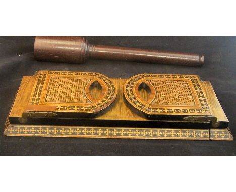 A pair of early 20th century satinwood Book Slides with Tunbridge ware decoration, and a wooden Tipstaff.