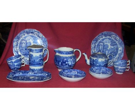 A quantity of Copeland Spode Italian pattern blue and white Tableware including cups and saucers, bowls, plates, etc.