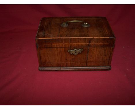 An early 19th century mahogany two division Tea Caddy with brass handle and key plate, 9" (23cms) wide.