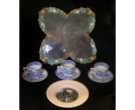 A Holdcroft Majolica Platter of lobed design decorated with a raised border pattern of flowers, 12" (31cms) wide; a William S