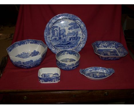 A quantity of Spode Italian blue and white Tableware including plates and bowls in various sizes, serving dishes, sauce boat 