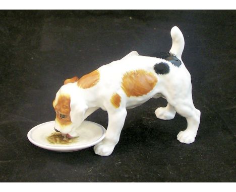 A Royal Doulton model of Jack Russell Terrier, eating from a plate, HN1158.