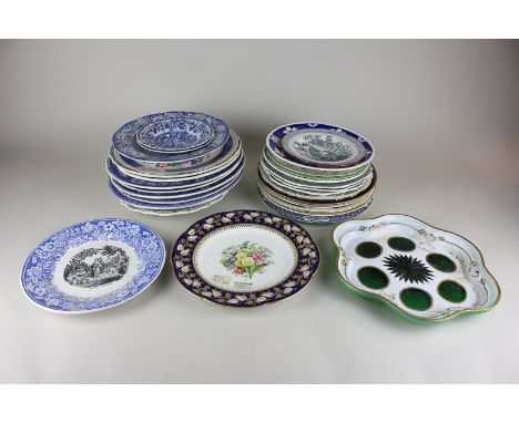 A collection of Victorian and later china plates including Staffordshire cabinet plates decorated with flowers, Spode Italian