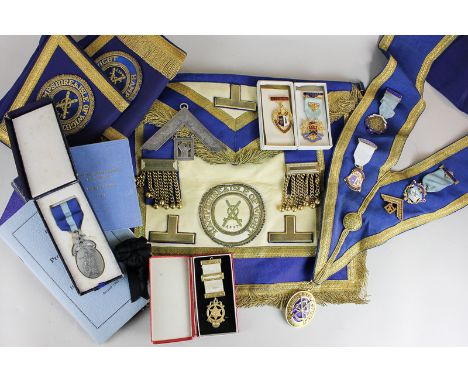 Masonic interest, various Hampshire & Isle of Wight silver gilt and base metal Masonic medals and pendants, together with an 