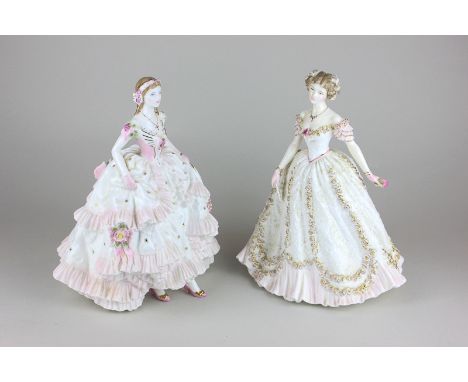 Two Royal Worcester figurines of Sweetest Valentine (4,320/12,500) and Royal Debut (7437/12,500), both with certificates, tal