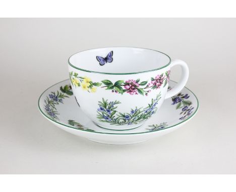 A large Royal Worcester Herbs pattern tea cup and saucer decorated with rosemary and thyme, 13.5cm diameter teacup