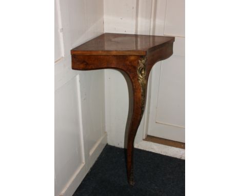 A burr walnut corner console table with ormolu scroll detail to leg, 59cm