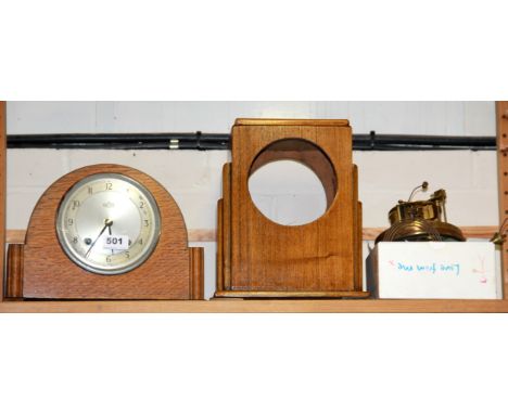 An Art Deco Garrard oak mantle clock and further oak case and clock movement.