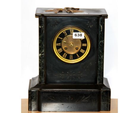 A 19th century French slate mantle clock, H. 33cm.