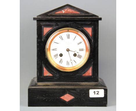 A 19th Century inlaid marble mantle clock by J. B. Yabsley of London, H. 27cm.