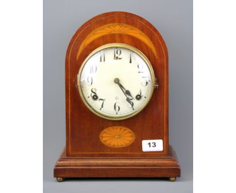 An Edwardian inlaid mantle clock, H. 32cm.