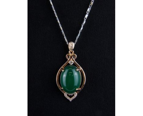 An 18ct white gold plated necklace with a silver 925 silver rose gilt jade and white stone pendant.