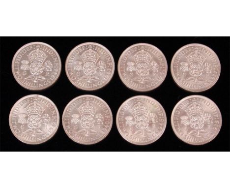 Great Britain, George VI silver two shilling coins, dated 1937, 1939, 1940, 1941, 1942, 1943, 1944 and 1946 (all aUNC)(8)