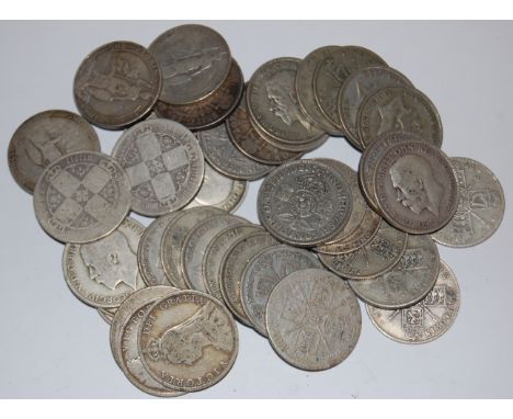 Great Britain, mixed lot of silver florins; 8x Victoria (including 3 gothic florins), 5x Edward VII, 25x George V and 1x Geor