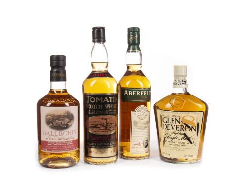 ABERFELDY AGED 12 YEARS Single Malt Scotch Whisky 70cl, 40% volume, in tube. TOMATIN 10 YEARS OLD Single Malt Scotch Whisky 7