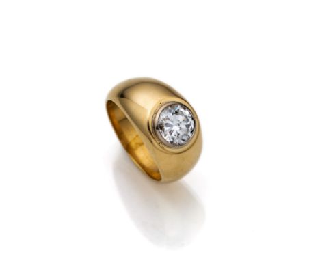 Solitär-Brillant-RingDeutsch, um 1990RM 58750/000 Gelbgold mit weißgoldener Fassung (gestempelt), 1 Brillant 1,95ct RIVER/VVS