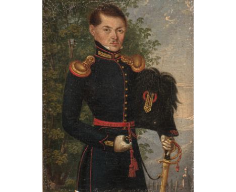 Stirnbrand, Franz (nach?)(Um) 1788 - Stuttgart 188216 x 11,5 cmPortrait des Major Ferdinand von Dürrich (1807-1875). Öl/Karto