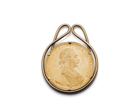 Goldmünze als Papier-Clip gefasstK&amp;amp;K - Österreich-Ungarn, 1915D. 4,05/L. 6 cm4 Dukaten 1915, 585/000 Gelbgold-Fassung