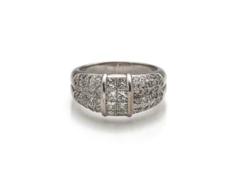 Diamant-RingRM 57,5750/000 Weißgold mit 28 Diamanten im Brillantschliff ca. 0,45ct W/P gefasst, sowie 8 Diamanten im Prinzess