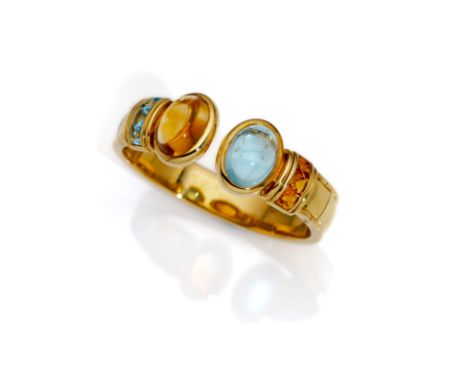 Klassischer Armreif mit FarbsteinenBonn, Atelier Manfred Richarz um 1990ca. 5,5 x 5 cm750/000 Gelbgold (gestempelt) Citrin-Ca