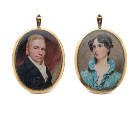 Paar Miniaturen - Bildnis einer Dame und eines HerrnLondon, Andrew Robertson, datiert 1816Im Oval je 9,5 x 6,5 cmGouache auf 