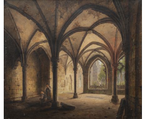 Hasenpflug, Carl Georg AdolphBerlin 1802 - Halberstadt 185851 x 60 cmIm Kreuzgang des Klosters Walkenried. Öl/Lwd., unten lin