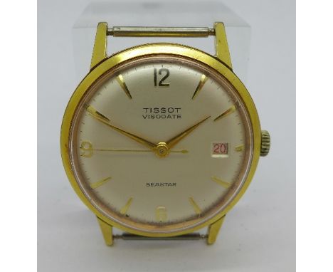 A gentleman's gold plated Tissot Visodate Seastar calendar manual wind wristwatch, calibre 7B-621, 34.5mm diameter, circa 196