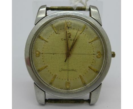A gentleman's stainless steel Omega Seamaster manual wind wristwatch, calibre 420, 34.5mm diameter, circa 1956, not working. 