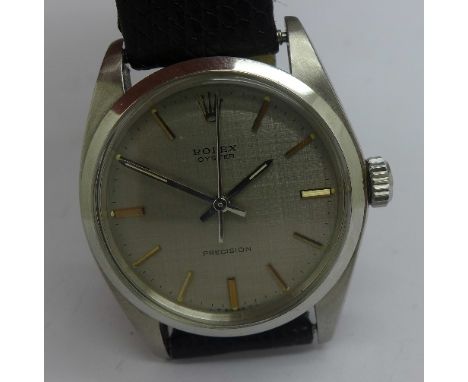 A gentleman's stainless steel Rolex Oyster Precision manual wind wristwatch, calibre 1225  6426, 34.5mm diameter, circa 1983,