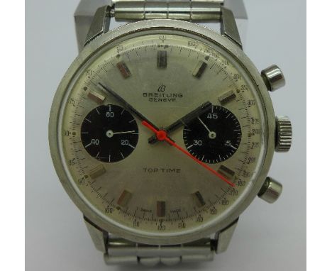 A gentleman's stainless steel Breitling Top Time chronograph manual wind wristwatch, calibre R7733, 36mm diameter, circa 1960
