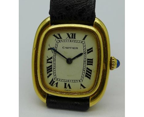 A lady's 18ct gold Cartier manual wind wristwatch, 24mm diameter, circa 1990's, working. 