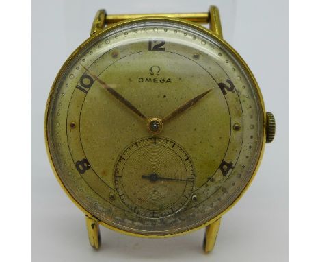 A gentleman's gold plated Omega manual wind wristwatch, calibre 30.T2 PC, 34.5mm diameter, circa 1945, working. 