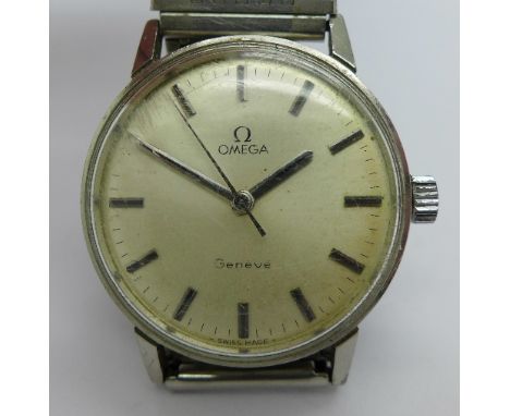 A gentleman's stainless steel Omega Geneve manual wind wristwatch, calibre 601, 33.5mm diameter, circa 1964, working. 