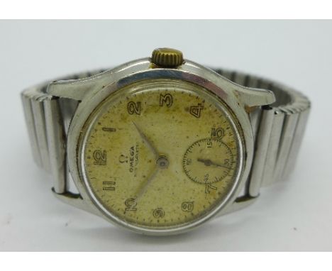 A gentleman's stainless steel Omega manual wind wristwatch, calibre 26.5T PC, 32mm diameter, circa 1946, working