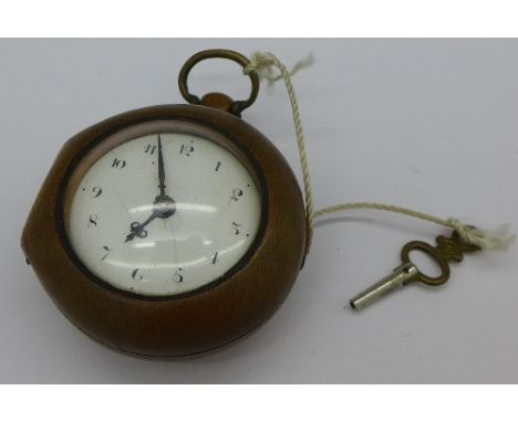 A rare Irish 18th Century verge fusee pocket watch, the movement housed within a treen case, possibly walnut, the movement si