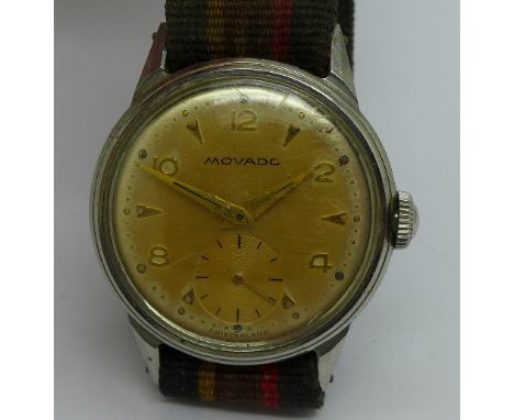 A gentleman's stainless steel Movado manual wind wristwatch, 30.5mm diameter, working