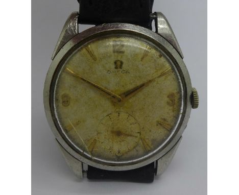 A gentleman's stainless steel Omega manual wind wristwatch, calibre 267, 34.5mm diameter, circa 1957, working