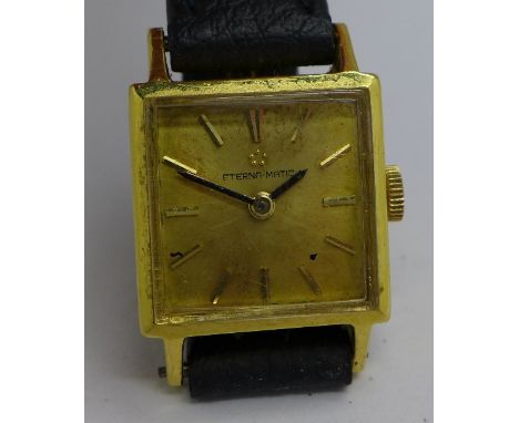 A lady's 18ct gold Eterna-Matic automatic wristwatch, calibre 1420, fitted with a Rolex winding button, 21mm case diameter, w