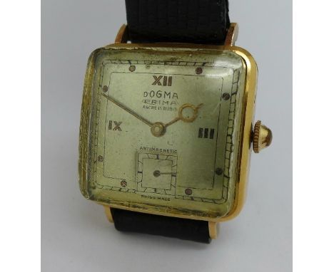 A gentleman's 18ct gold Dogma Prima manual wind wristwatch, 26mm diameter, not working