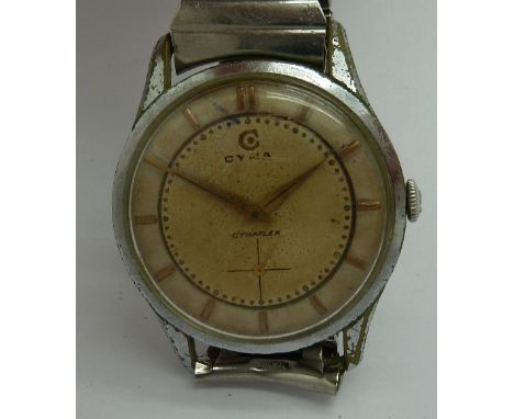 A gentleman's nickel chrome Cyma Cymaflex manual wind wristwatch, calibre R. 458, 33mm diameter, working.